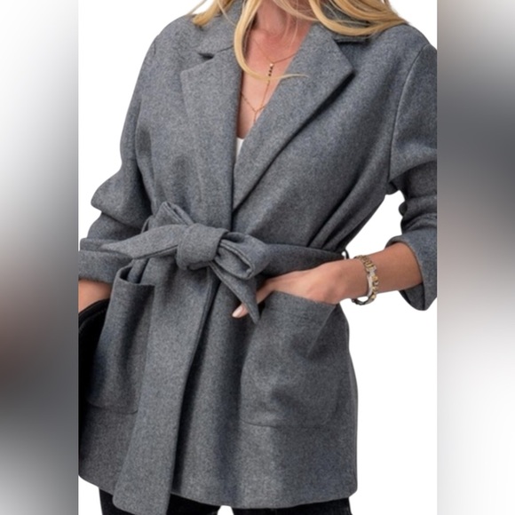 Zara Jackets & Blazers - ZARA Gray Belted Coat Long Sleeve Pockets Size S